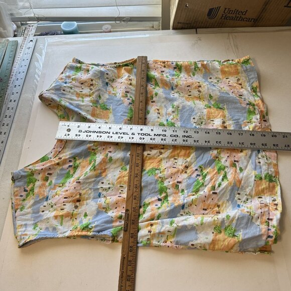 Womens Sleeveless V Neck Button Up Top Scenic Print Linen Blend Large - Picture 4 of 8